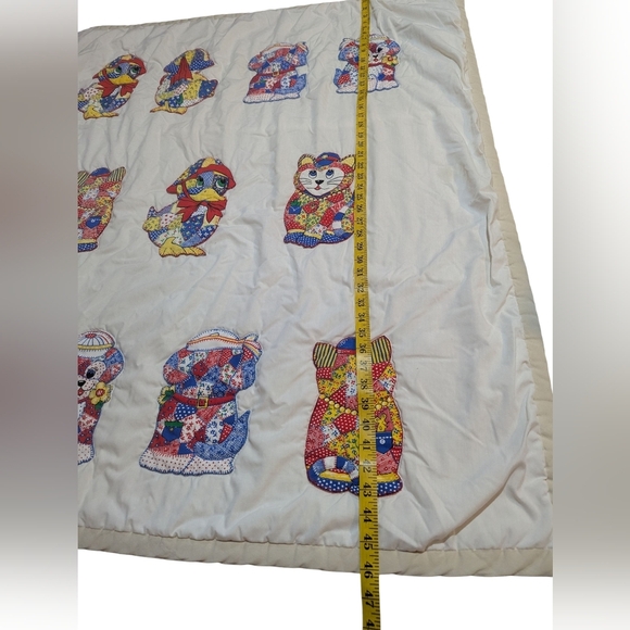 Vintage Patchwork Kitty Duck Animal Crib Blanket Cottagecore Baby Unisex - Picture 7 of 8